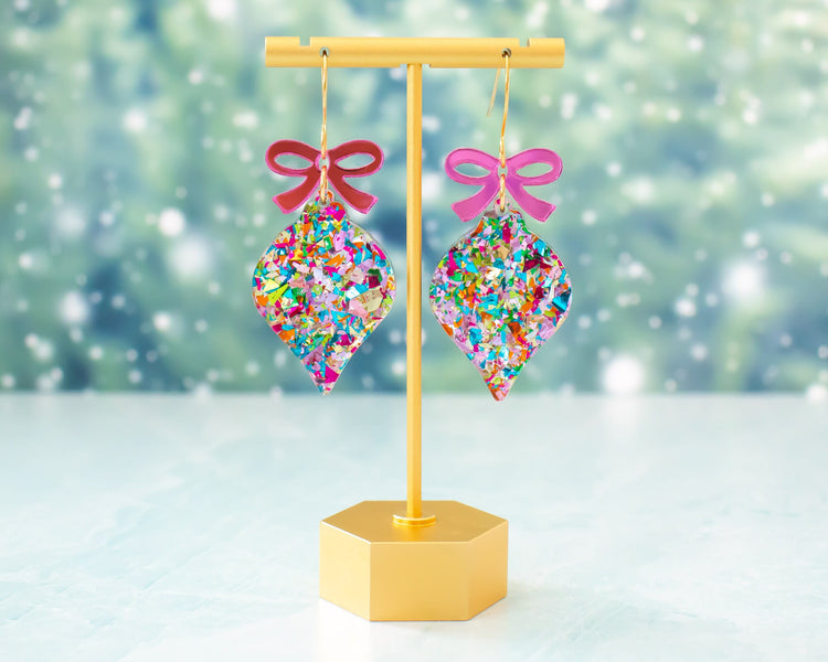 Multi-Color Glitter Christmas Ornament Earrings