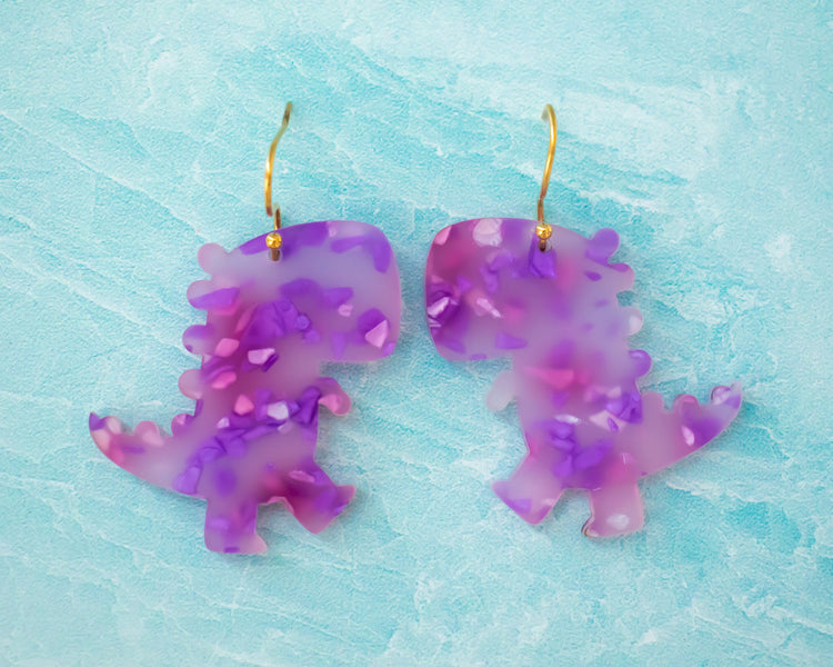 Purple Terrazzo Dinosaur Earrings