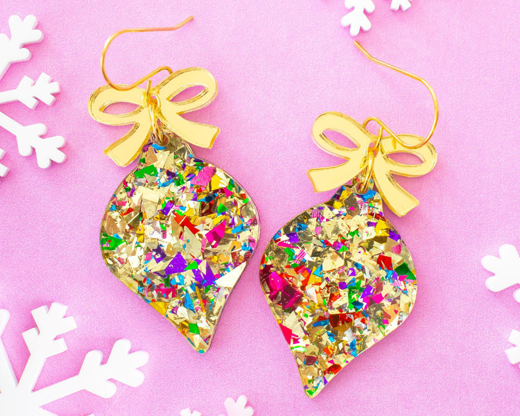 Gold Christmas Ornament Earrings