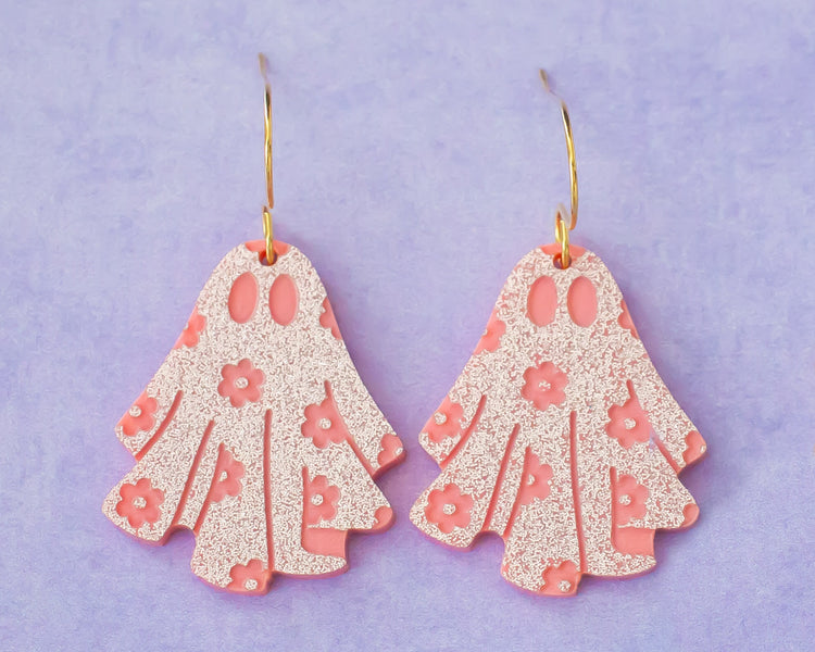 Pink Flower Ghost Earrings