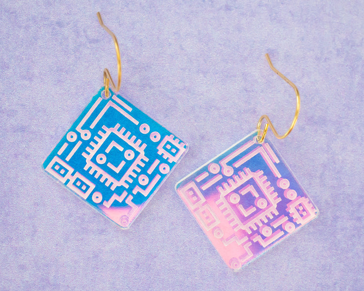 Computer Chip Holographic Earrings, STEM