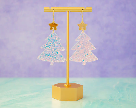Holographic Christmas Tree Earrings