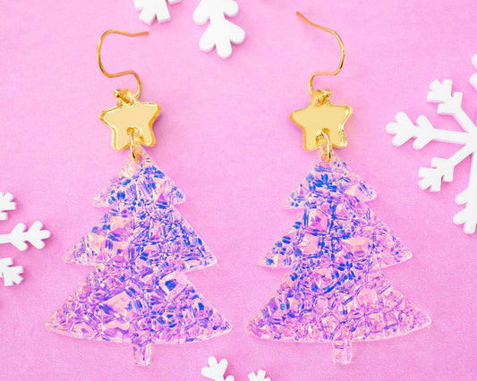 Holographic Christmas Tree Earrings