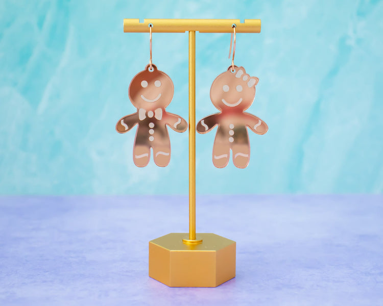 Rose Gold Gingerbread Man Mismatched Earrings