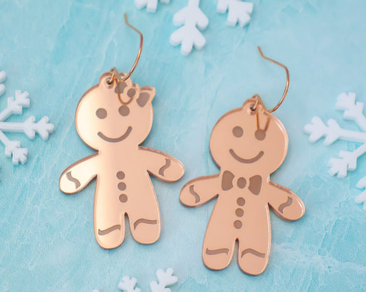 Rose Gold Gingerbread Man Mismatched Earrings