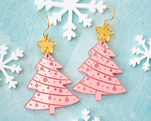 Light Pink Christmas Tree Earrings
