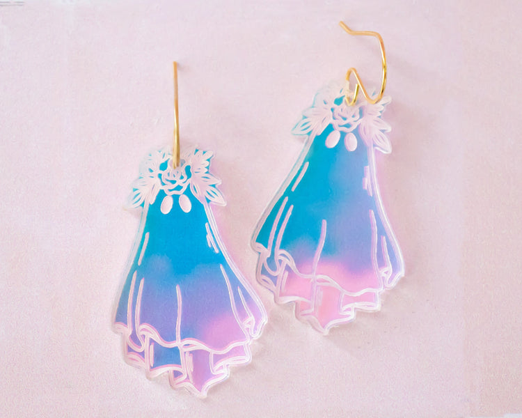 Holographic Flower Ghost Earrings