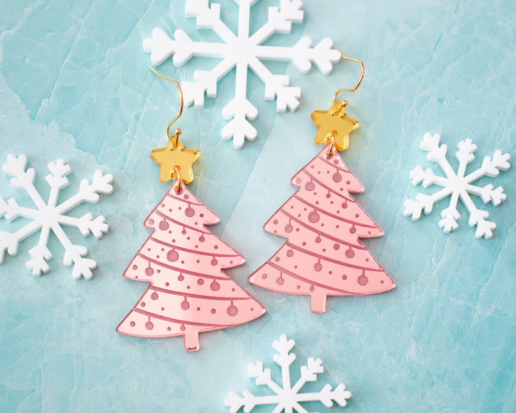 Light Pink Christmas Tree Earrings