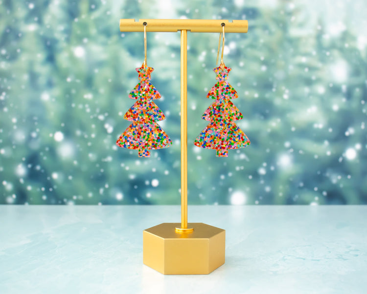 Skinny Confetti Christmas Tree Earrings