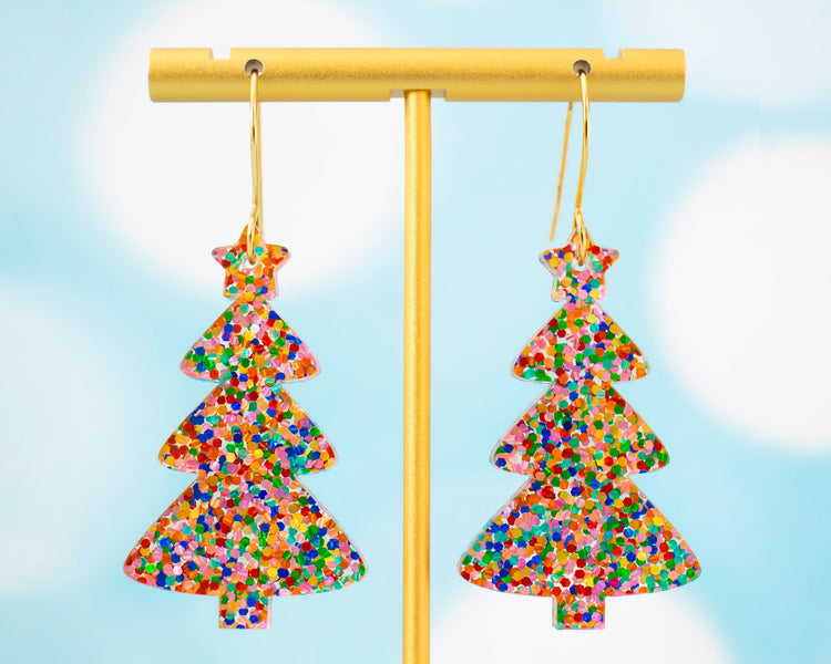 Skinny Confetti Christmas Tree Earrings
