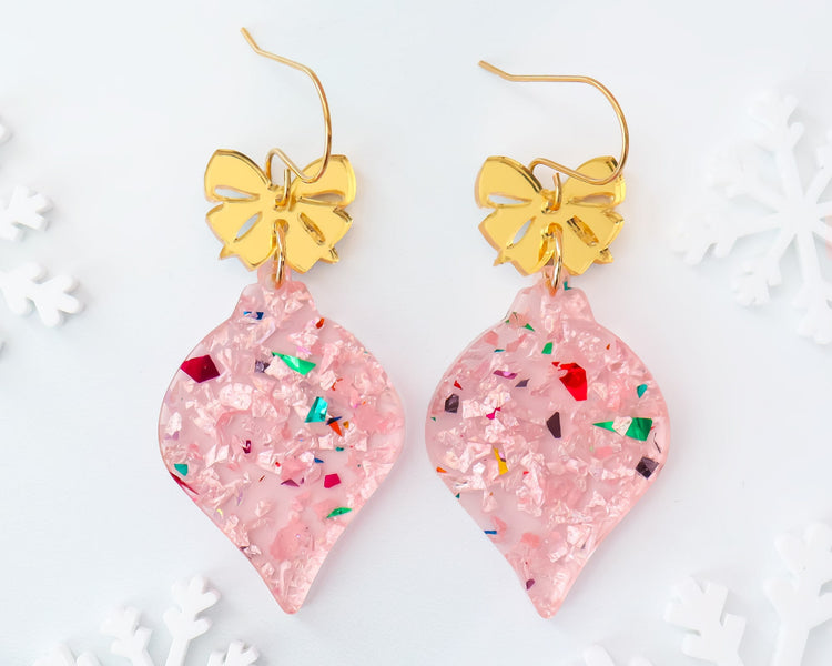 Light Pink Christmas Ornament Earrings