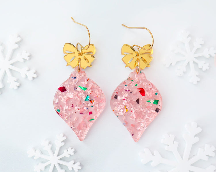 Light Pink Christmas Ornament Earrings