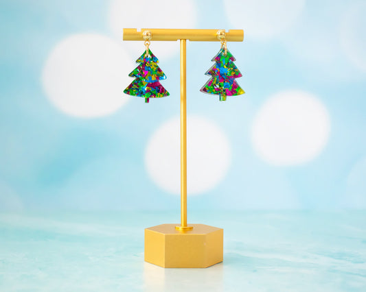 Small Christmas Tree Earrings - Green