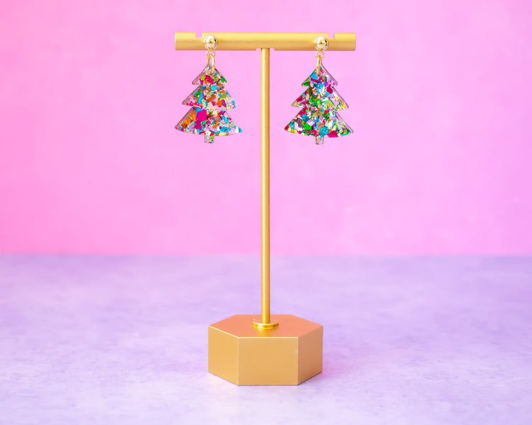 SMALL Christmas Tree Earrings - Multicolor