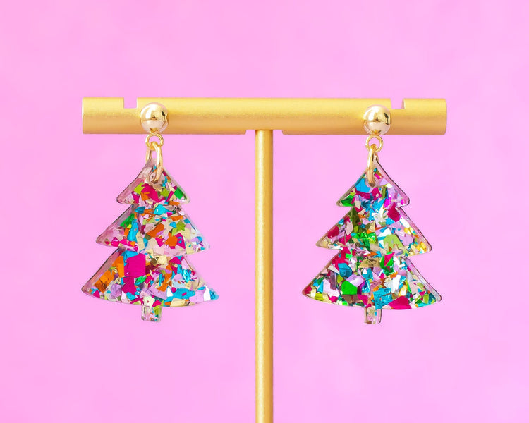 SMALL Christmas Tree Earrings - Multicolor