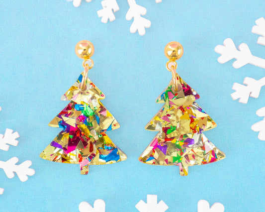 Small Christmas Tree Earrings - Gold
