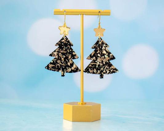 Black and Gold Christmas Tree Earrings