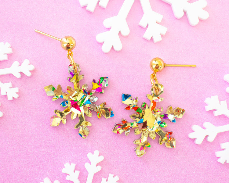 Gold Small Snowflake Earrings