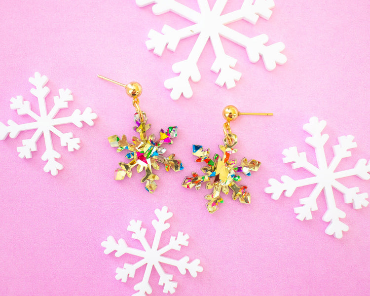 Gold Small Snowflake Earrings