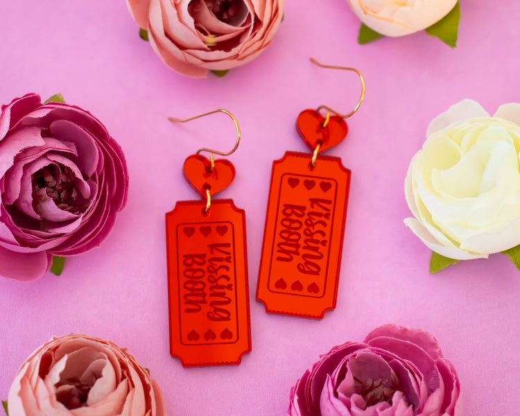 Red Valentines Kissing Booth Ticket Earrings