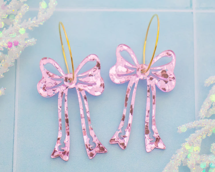 Pink Sequin Bow Earrings