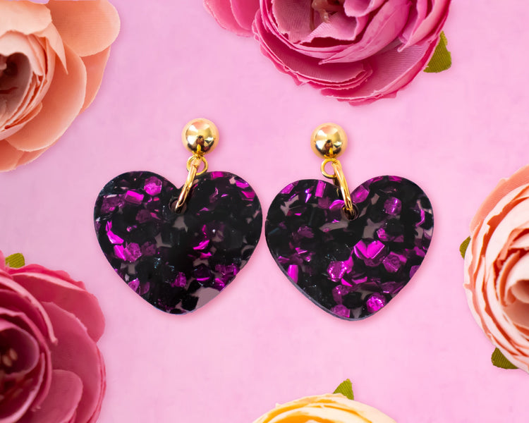 Black & Pink Heart Earrings