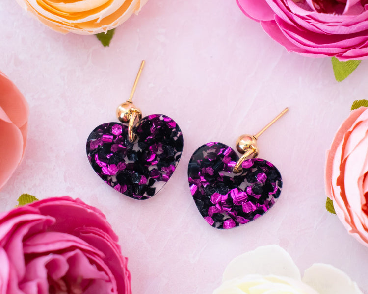 Black & Pink Heart Earrings