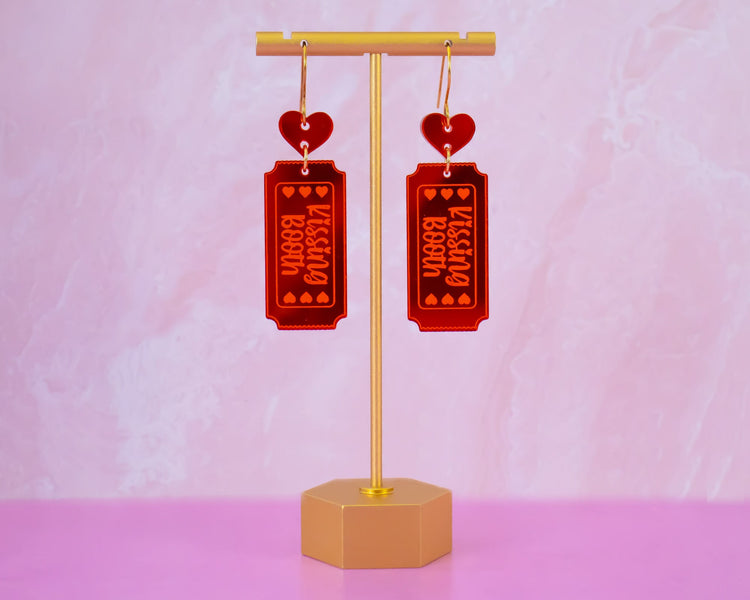 Red Valentines Kissing Booth Ticket Earrings