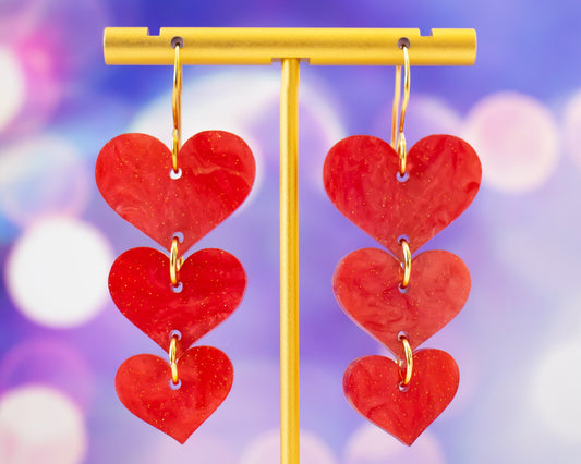 Stacked Red Heart Earrings