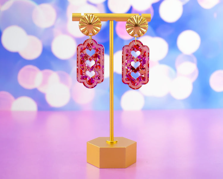 Glitter Heart Rectangle Arch Earrings