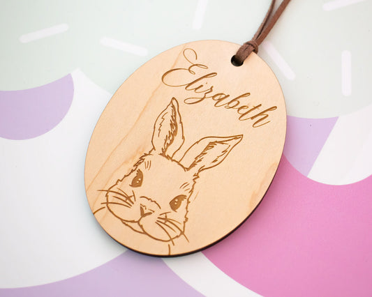 Wood Easter Bunny Basket Tag