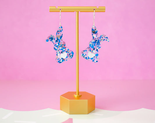 Pink & Blue Glitter Bunny Earrings